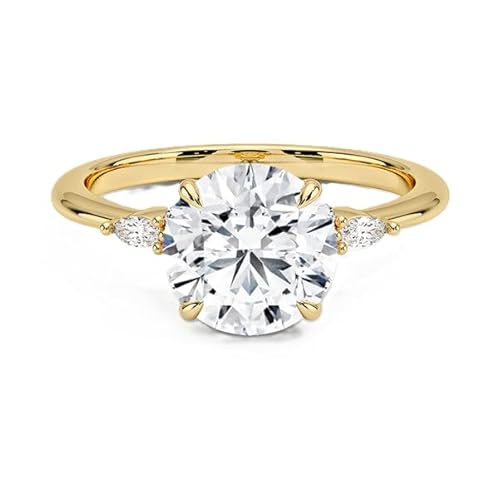 GRA-zertifizierter runder Moissanit-Ring 8,00 mm | Sterling-Silber 925 mit Gelbgold plattiert | Hochzeits, Jubiläums und Verlobungsring (49 (15.6)) von NYZA JEWELS
