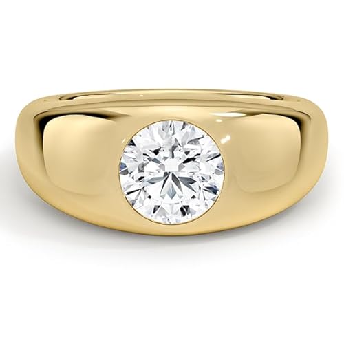 GRA zertifizierter runder Moissanit Solitärring mit 6,00 mm Kuppel | Sterling Silber 925 mit Gelbgold plattiert | Hochzeits, Jubiläums und Verlobungsring (57 (18.1)) von NYZA JEWELS
