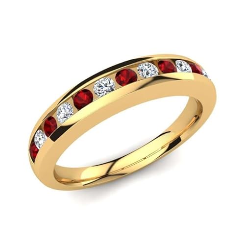 Halb Ewigkeitsring mit Rubin Kanalfassung rund 2,00mm | Sterling Silber 925 mit Gelbgold plattiert | Wunderschöner Ewigkeitsring für alltägliche Accessoires (67 (21.3)) von NYZA JEWELS