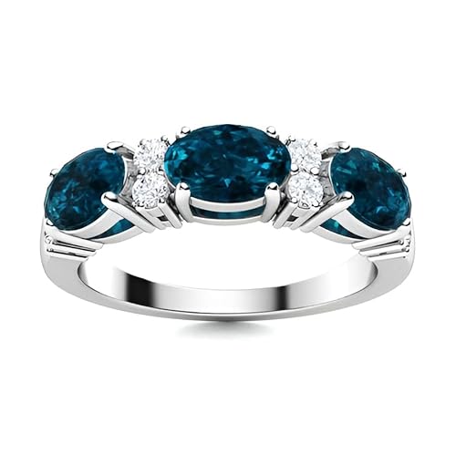 London Blue Topaz Oval 6x4mm Three Stone Ring | Sterling Silver 925 With Rhodium Plated | Beautiful Design Three Stone Ring For Woman's (White, 55 (17.5)) von NYZA JEWELS