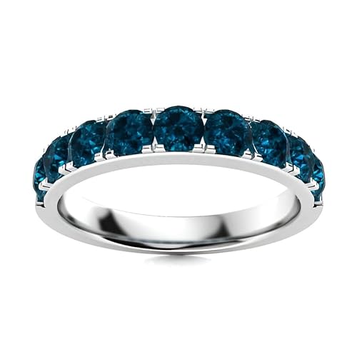 London Blue Topaz Round 3.00mm Half Band Ring | Sterling Silver 925 With Rhodium Plated | Beautiful Eternity Band Ring For Girls And Woman's (White, 55 (17.5)) von NYZA JEWELS