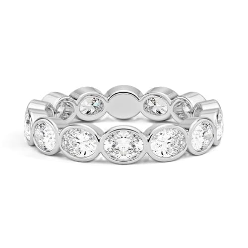 Moissanit Eternity Ring mit Brillantschliff Oval 6x4mm Fassung | Sterling Silber 925 mit Rhodinierung | Wunderschöner Moissanit Eternity Ring (60 (19.1)) von NYZA JEWELS