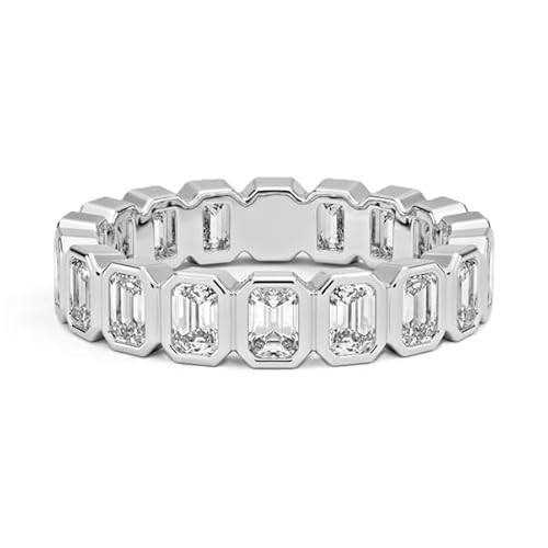 Moissanit Eternity Ring mit Smaragdschliff 5x3mm Fassung | Sterling-Silber 925 mit Rhodinierung | Wunderschöner Moissanit Eternity Ring (60 (19.1)) von NYZA JEWELS
