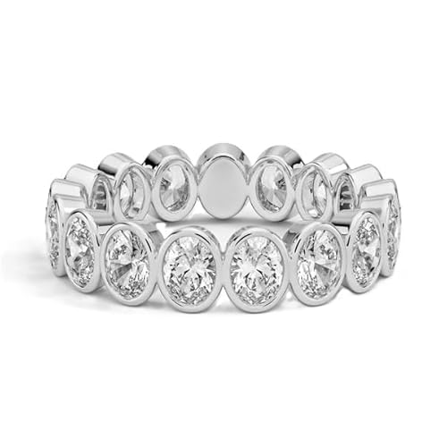 Moissanit Ewigkeitsring im Brillantschliff oval 6x4mm Fassung | Sterling Silber 925 mit Rhodinierung | Wunderschöner Moissanit Ewigkeitsring. (57 (18.1)) von NYZA JEWELS