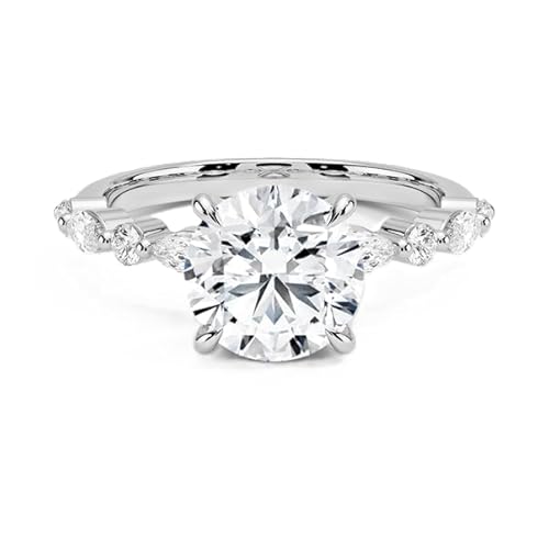 Moissanit Ring mit Rundem 8,00mm Seitenstein | Sterling-Silber 925 mit Rhodiumbeschichtung | Wunderschöner Moissanit Verlobungsring (52) von NYZA JEWELS