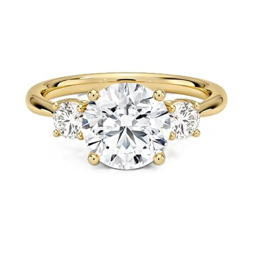 Moissanit Ring mit drei Steinen Rund 8,00mm | Sterling Silber 925 mit Gelbgold plattiert | Wunderschöner Moissanit Verlobungsring mit drei Steinen (67 (21.3)) von NYZA JEWELS