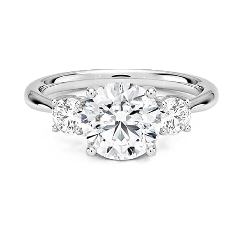 Moissanit Ring mit drei Steinen Rund 8,00mm | Sterling Silber 925 mit Rhodiumbeschichtung | Wunderschöner Moissanit Verlobungsring mit drei Steinen (61) von NYZA JEWELS