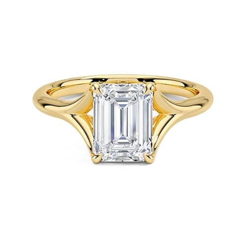 Moissanit Smaragd Solitärring 9x7mm | Sterling Silber 925 Mit Gelbgold plattiert | Hochzeits, Jubiläums und Verlobungsring. (65) von NYZA JEWELS