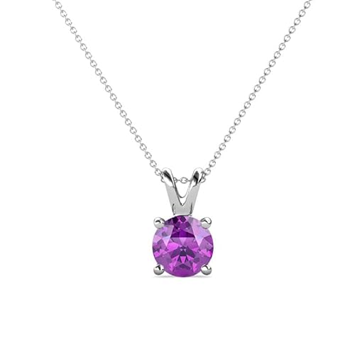 NYZA JEWELS Amethyst Halskette mit Kette Rund 7,00mm | Sterling Silber 925 mit Rhodinierung | Wunderschöner Solitär Design Anhänger für Damen's von NYZA JEWELS