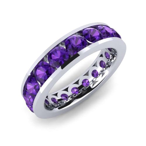 NYZA JEWELS Amethyst Runder 4.00mm Kanal eingestellt Full Eternity Bandring | Sterlingsilber 925 mit Rhodinierung | Wunderschönes Evergreen Eternity Band für Mädchen und Damen (59 (18.8)) von NYZA JEWELS