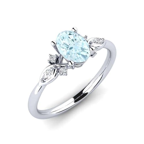 NYZA JEWELS Aquamarin Oval 7x5mm Vintage Inspirierter Ring | Sterlingsilber 925 mit Rhodinierung | Wunderschöner Vintage Inspirierter Ring für Damen und Mädchen (61) von NYZA JEWELS