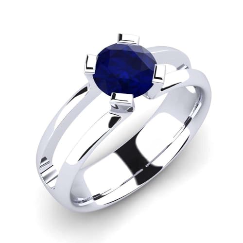 NYZA JEWELS Blauer Saphir Runder 6,00mm Solitär Ring | Sterlingsilber 925 mit Rhodinierung | Hochzeits, Jubiläums Und Verlobungskollektion (55 (17.5)) von NYZA JEWELS