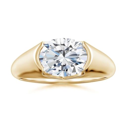 NYZA JEWELS GRA Zertifizierter Ovaler Moissanit Siegelring mit Solitär 9x7mm | Sterlingsilber 925 mit Gelbgold plattiert | Hochzeits, Jubiläums und Verlobungsring. (55 (17.5)) von NYZA JEWELS