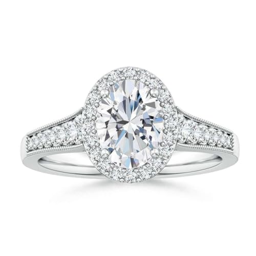 NYZA JEWELS GRA Zertifizierter Ovaler Moissanit Statementring 8x6mm | Sterlingsilber 925 mit Rhodiumbeschichtung | Hochzeits, Jubiläums und Verlobungsring (50 (15.9)) von NYZA JEWELS