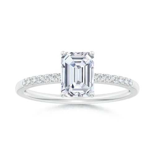 NYZA JEWELS GRA zertifizierter Moissanit Ring im Smaragdschliff mit 8x6mm Seitenstein | Sterlingsilber 925 mit Rhodinierung | Hochzeits, Jubiläums und Verlobungsring. (55 (17.5)) von NYZA JEWELS