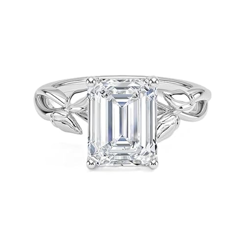 NYZA JEWELS GRA zertifizierter Moissanit Smaragdschliff Solitärring mit Blattschliff 9x7mm | Sterlingsilber 925 mit Rhodiumbeschichtung | Hochzeits, Jubiläums und Verlobungsring (50 (15.9)) von NYZA JEWELS