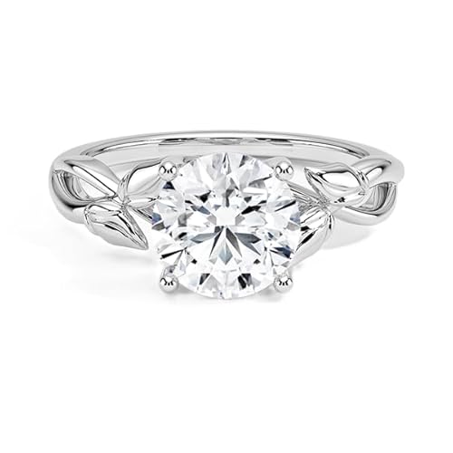 NYZA JEWELS GRA zertifizierter Moissanit Solitärring mit rundem Blattschliff 8,00mm | Sterlingsilber 925 mit Rhodiumbeschichtung | Hochzeits, Jubiläums und Verlobungsring (49 (15.6)) von NYZA JEWELS