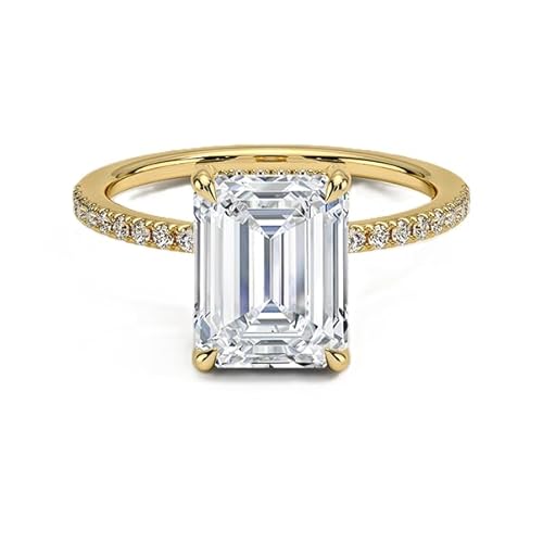 NYZA JEWELS GRA zertifizierter Moissanit Verlobungsring im Smaragdschliff 9x7mm | Sterlingsilber 925 mit Gelbgold plattiert | Hochzeits, Jubiläums und Verlobungsring (52) von NYZA JEWELS