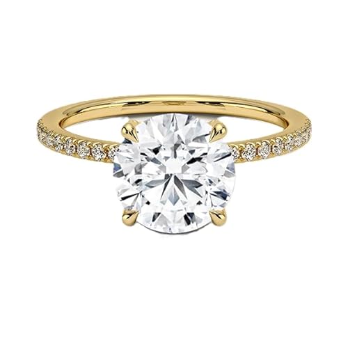 NYZA JEWELS GRA zertifizierter Moissanit Verlobungsring rund 8,00mm | Sterlingsilber 925 mit Gelbgold plattiert | Hochzeits, Jubiläums und Verlobungsring (60 (19.1)) von NYZA JEWELS
