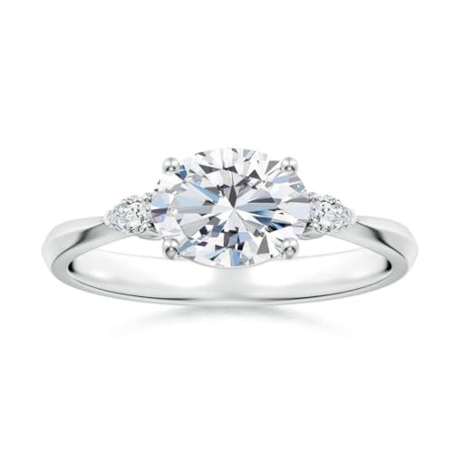 NYZA JEWELS GRA zertifizierter horizontaler Moissanit Oval Ring 9x7mm | Sterlingsilber 925 mit Rhodiumbeschichtung | Hochzeits, Jubiläums und Verlobungsring (60 (19.1)) von NYZA JEWELS