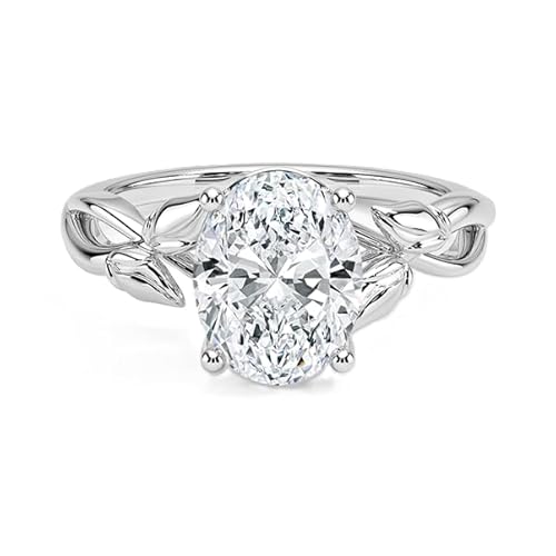 NYZA JEWELS GRA zertifizierter ovaler Moissanit Solitärring mit Blattschliff 9x7mm | Sterlingsilber 925 mit Rhodiumbeschichtung | Hochzeits, Jubiläums und Verlobungsring (49 (15.6)) von NYZA JEWELS