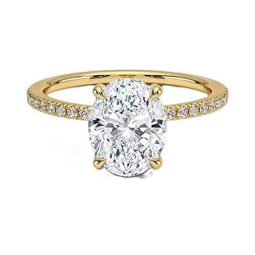 NYZA JEWELS GRA zertifizierter ovaler Moissanit Verlobungsring mit 9x7mm | Sterlingsilber 925 mit Gelbgold plattiert | Hochzeits, Jubiläums und Verlobungsring (65) von NYZA JEWELS
