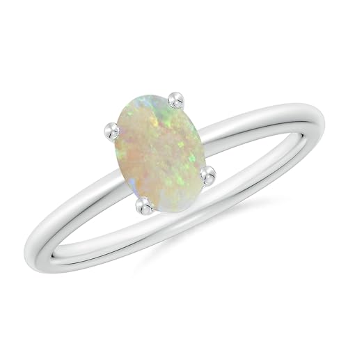 NYZA JEWELS Klassischer Solitärring mit Äthiopischer Opal oval 7x5mm | Sterlingsilber 925 mit Rhodiumbeschichtung | Wunderschöner Evergreen Solitärring (57 (18.1)) von NYZA JEWELS