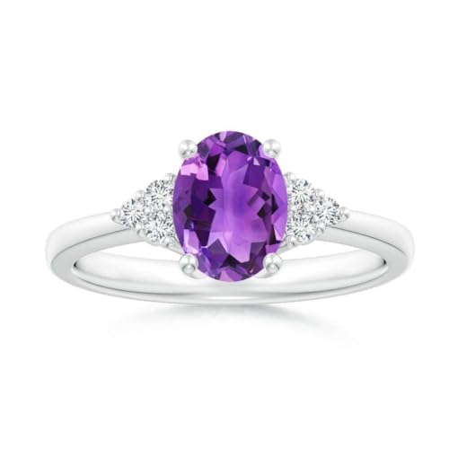 NYZA JEWELS Ovaler Amethyst ring 7x5mm mit drei natürlichen Akzenten | Sterlingsilber 925 mit Rhodiumbeschichtung | Wunderschöner Solitär-Plus-Ring mit drei Akzenten (67 (21.3)) von NYZA JEWELS
