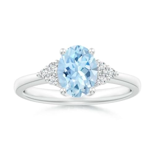 NYZA JEWELS Ovaler Aquamarin ring 7x5mm mit drei natürlichen Akzenten | Sterlingsilber 925 mit Rhodiumbeschichtung | Wunderschöner Solitär Plus Ring mit drei Akzenten (59 (18.8)) von NYZA JEWELS