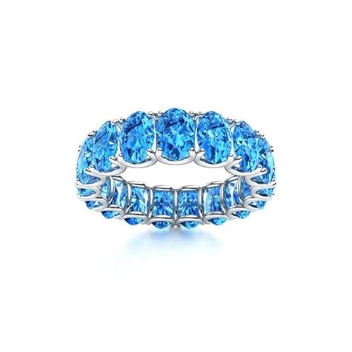 NYZA JEWELS Schweizer Blauer Topas Oval 6x4mm Full Eternity Bandring | Sterlingsilber 925 mit Rhodinierung | Ring für Frauen und Mädchen (White, 57 (18.1)) von NYZA JEWELS