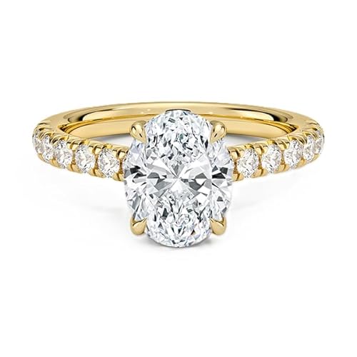 Ovaler Moissanit Ring mit 9x7mm Seitenstein | Sterling Silber 925 mit Gelbgold plattiert | Hochzeits, Jubiläums und Verlobungsring (49 (15.6)) von NYZA JEWELS