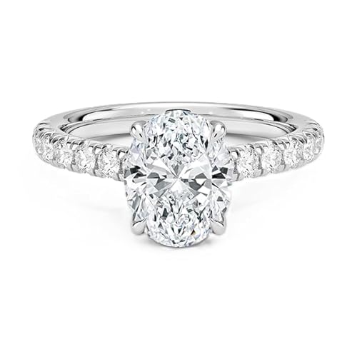 Ovaler Moissanit Ring mit 9x7mm Seitenstein | Sterling Silber 925 mit Rhodiumbeschichtung | Hochzeits, Jubiläums und Verlobungsring (55 (17.5)) von NYZA JEWELS