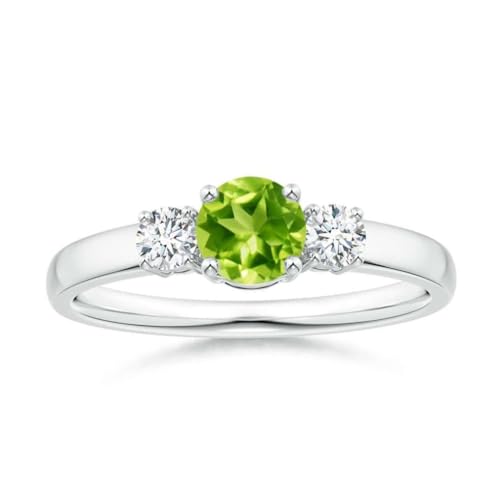 Peridot Rund 5,00mm Mini Ring mit drei Steinen | Sterling Silber 925 mit Rhodiumbeschichtung | Wunderschöner Mini Ring mit drei Steinen für jeden Tag (52) von NYZA JEWELS