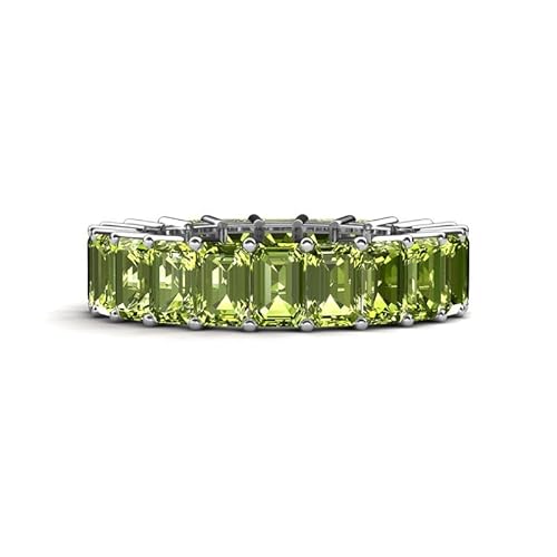 Peridot Smaragdschliff 6x4mm Ehering | Sterling Silber 925 mit Rhodinierung | Hochzeits, Jubiläums Und Verlobungskollektion (63 (20.1)) von NYZA JEWELS