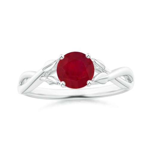 Rubin Brillantschliff Rund 6,00mm Blatt Crossover Ring | Sterling Silber 925 mit Rhodinierung | Wunderschöner Solitärring (58 (18.5)) von NYZA JEWELS