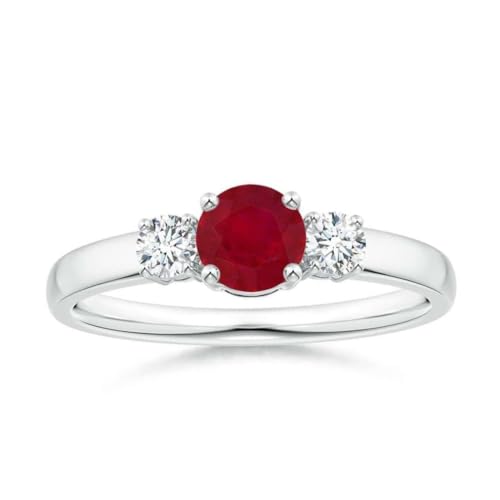 Rubin Rund 5,00mm Mini Ring mit drei Steinen | Sterling Silber 925 mit Rhodiumbeschichtung | Wunderschöner Mini Ring mit drei Steinen für jeden Tag (68 (21.6)) von NYZA JEWELS