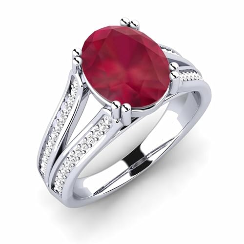 Ruby Oval 8x6mm Split Shank Ring | Sterling Silver 925 With Rhodium Plated | Wedding, Anniversary And Engagement Collection (White, 57 (18.1)) von NYZA JEWELS