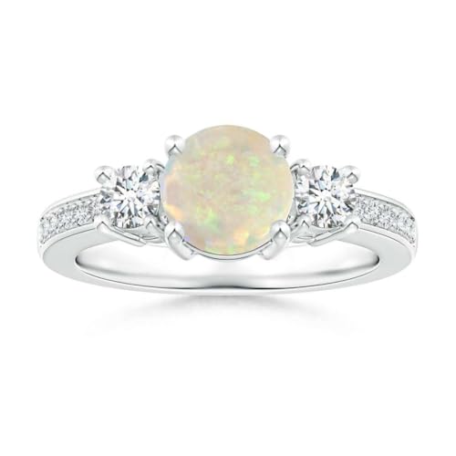 Runder Äthiopischer Opal Ring 6,00mm mit drei Steinen und natürlichen Akzenten | Sterling Silber 925 mit Rhodinierung | Hochzeits, Jubiläums Und Verlobungsring (50 (15.9)) von NYZA JEWELS