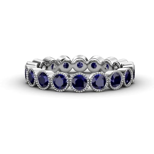 Runder Blauer Saphir Ehering 3,00mm für Damen | Sterling Silber 925 mit Rhodinierung | Wunderschöner Stapelbarer Eternity Ring für Damen (52) von NYZA JEWELS