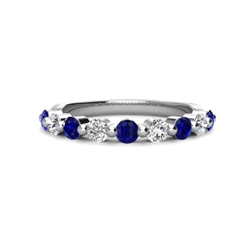 Runder Blauer Saphir Mit Moissanit Ehering 3,00mm | Sterling Silber 925 Mit Rhodinierung | Wunderschöner stapelbarer Eternity Ring für Damen (53 (16.9)) von NYZA JEWELS