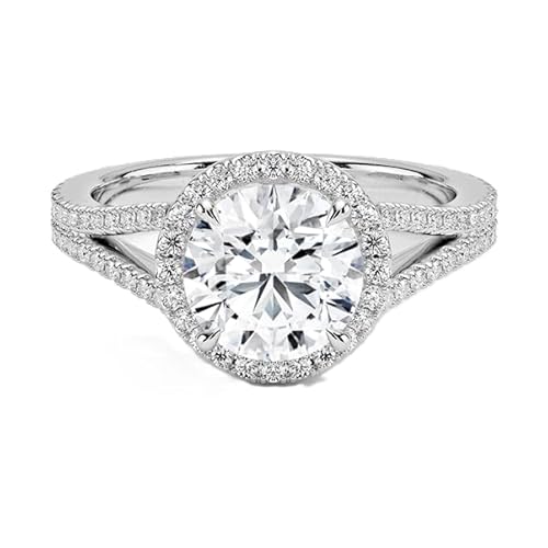 Runder Moissanit Halo Ring 7,00mm | Sterling-Silber 925 mit Rhodiumbeschichtung | Hochzeits, Jubiläums und Verlobungsring (50 (15.9)) von NYZA JEWELS