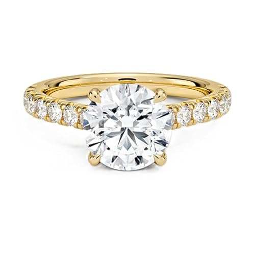Runder Moissanit Ring mit 8,00 mm Seitenstein | Sterling Silber 925 mit Gelbgold plattiert| Hochzeits, Jubiläums und Verlobungsring (49 (15.6)) von NYZA JEWELS