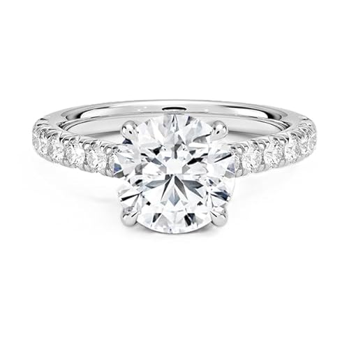 Runder Moissanit Ring mit 8,00 mm Seitenstein | Sterling Silber 925 mit Rhodiumbeschichtung | Hochzeits, Jubiläums und Verlobungsring (52) von NYZA JEWELS
