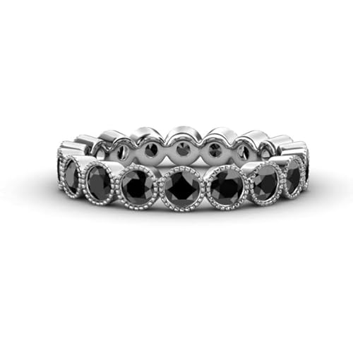 Runder Schwarzer Spinell Ehering 3,00mm für Damen | Sterling Silber 925 mit Rhodinierung | Wunderschöner Stapelbarer Eternity Ring für Damen (65) von NYZA JEWELS