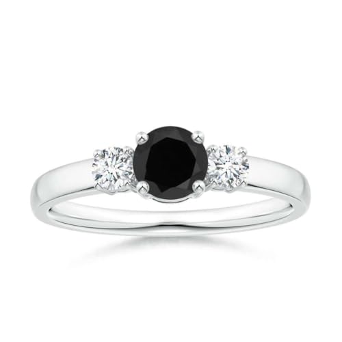Schwarzer Spinell Rund 5,00mm Mini Ring mit drei Steinen | Sterling Silber 925 mit Rhodiumbeschichtung | Wunderschöner Mini Ring mit drei Steinen für jeden Tag (60 (19.1)) von NYZA JEWELS