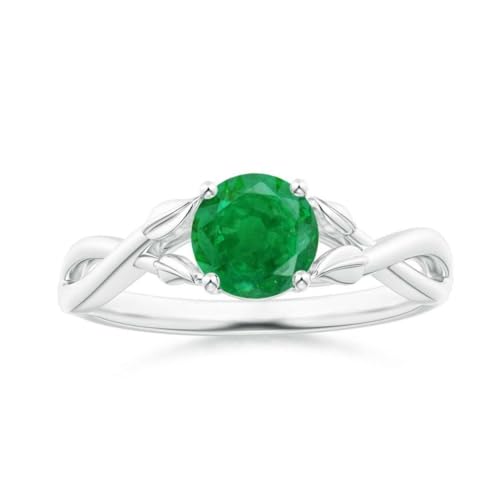 Smaragd Brillantschliff Rund 6,00mm Blatt Crossover Ring | Sterling Silber 925 mit Rhodinierung | Wunderschöner Solitärring (55 (17.5)) von NYZA JEWELS