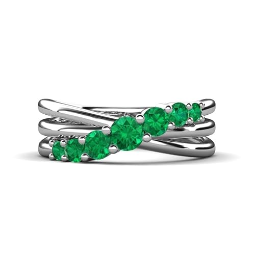 Smaragd Crossover Ring mit 7 Steinen | Sterling-Silber 925 mit Rhodinierung | Wunderschöner Verlobungsring für Frauen (57 (18.1)) von NYZA JEWELS