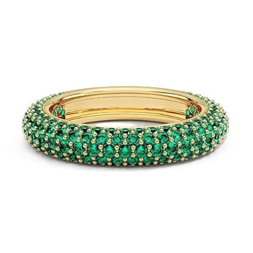 Smaragd Ring Mit Pavé Fassung 1,50mm | Sterling Silber 925 mit Gelbgold plattiert | Wunderschöner Eternity Ring für Ihren Anlass (67 (21.3)) von NYZA JEWELS