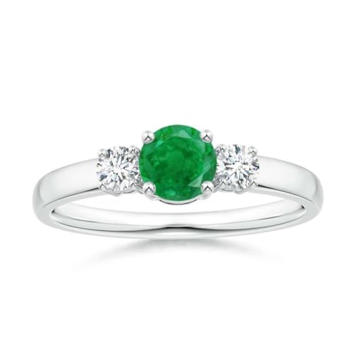 Smaragd Rund 5,00mm Mini Ring mit drei Steinen | Sterling Silber 925 mit Rhodiumbeschichtung | Wunderschöner Mini Ring mit drei Steinen für jeden Tag (57 (18.1)) von NYZA JEWELS
