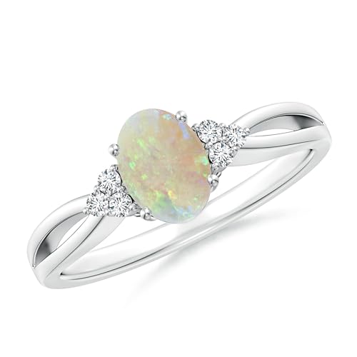 Solitärring mit ovalem Äthiopischer Opal 7x5mm, Geteilter Schaft und drei natürlichen Akzenten | Sterling Silber 925 mit Rhodinierung (68 (21.6)) von NYZA JEWELS